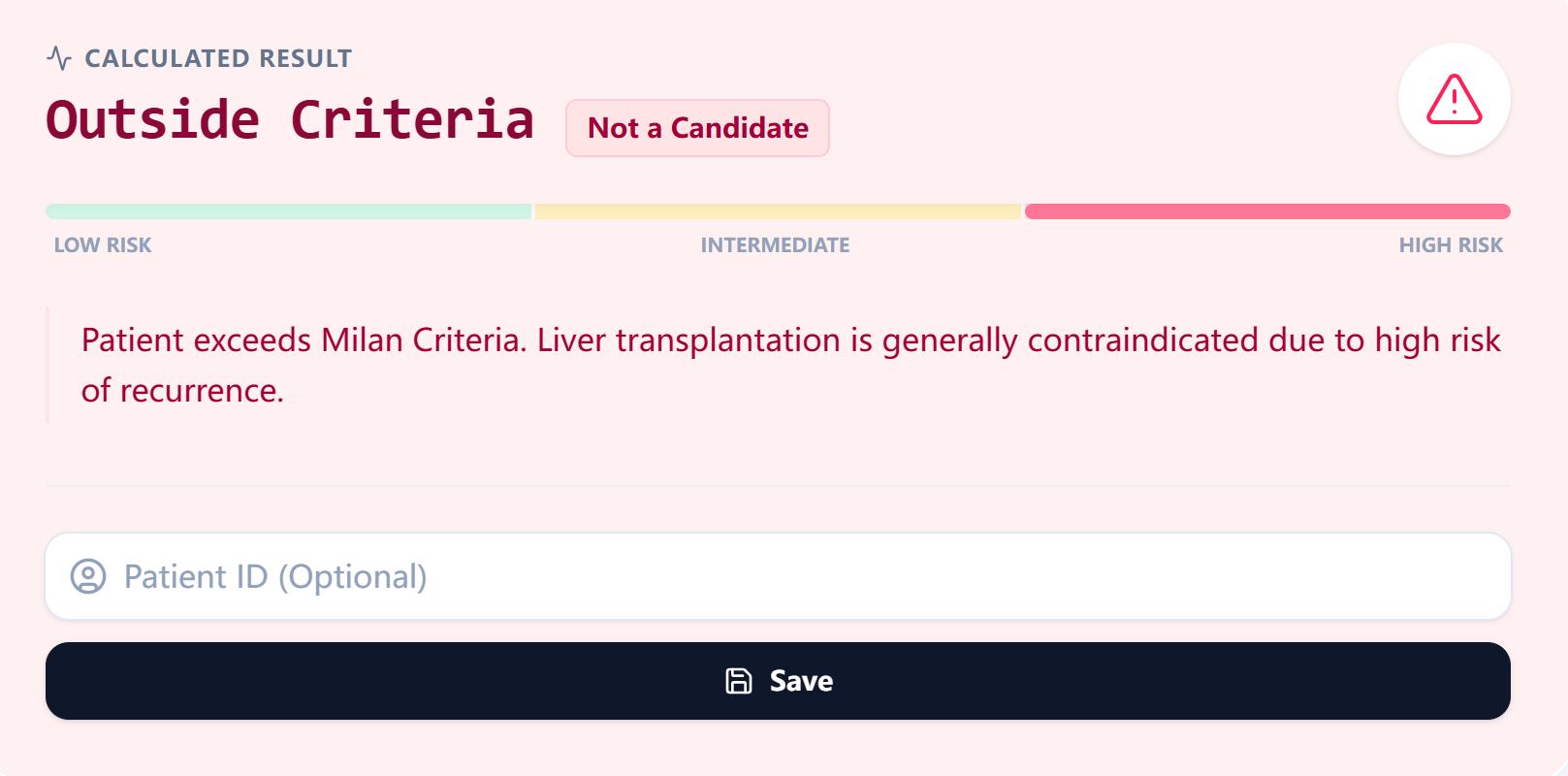 Milan Criteria Results View